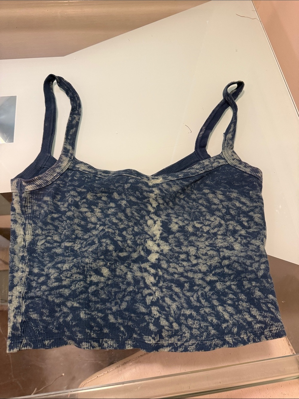 BDG Blue and Cream Tie-Dye Ribbed Crop Tank